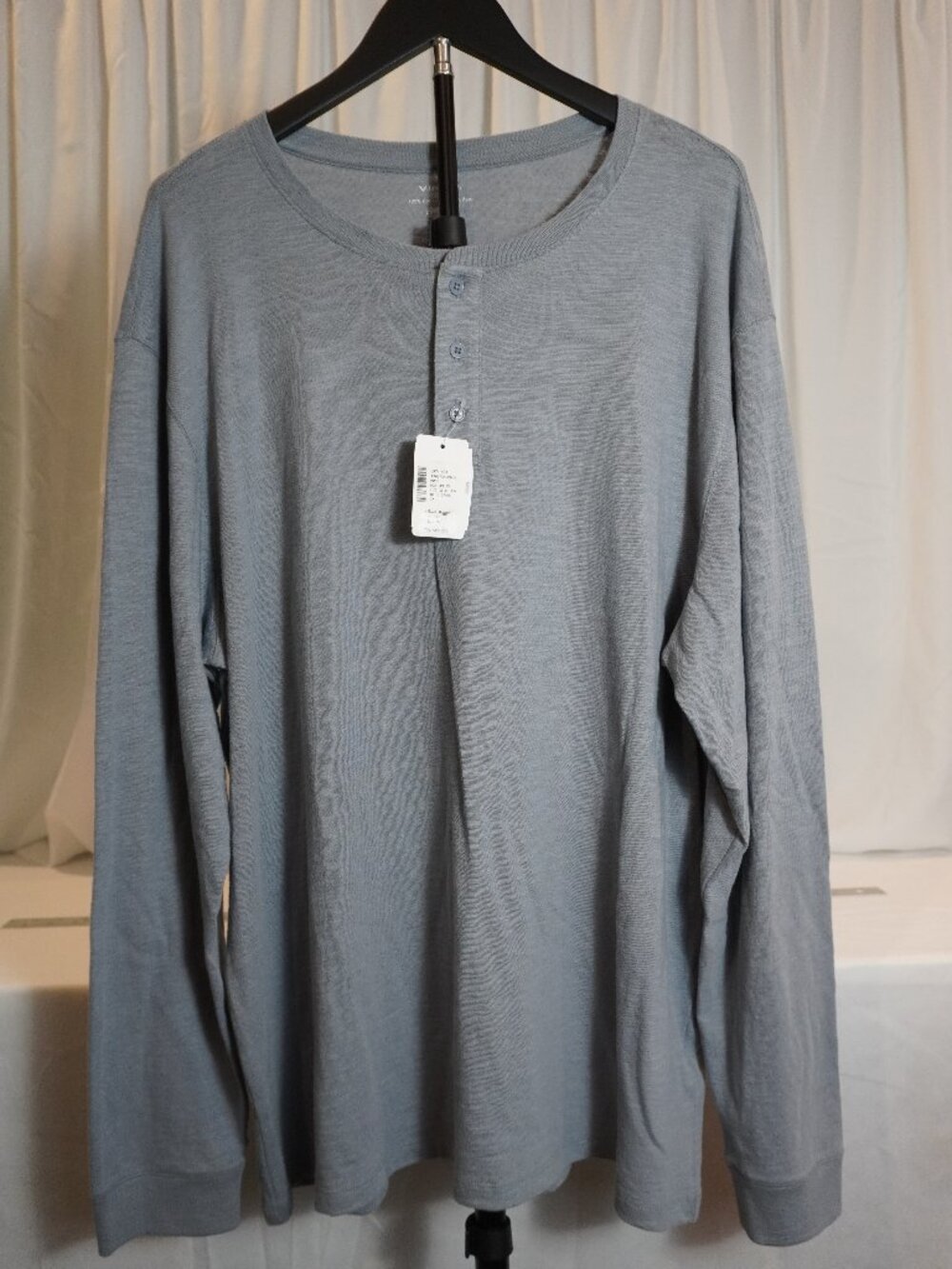 Vince Long Sleeve Henley Shirt Gray XXL 100% Cotton Peru Minimalist NWT
